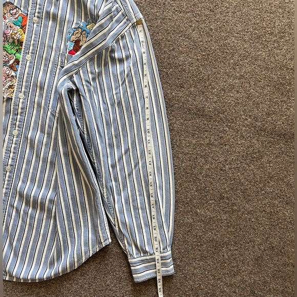 VTG 90s Disney Snow White Seven Dwarfs Embroidered Button Up Shirt Men L Striped - Picture 7 of 12